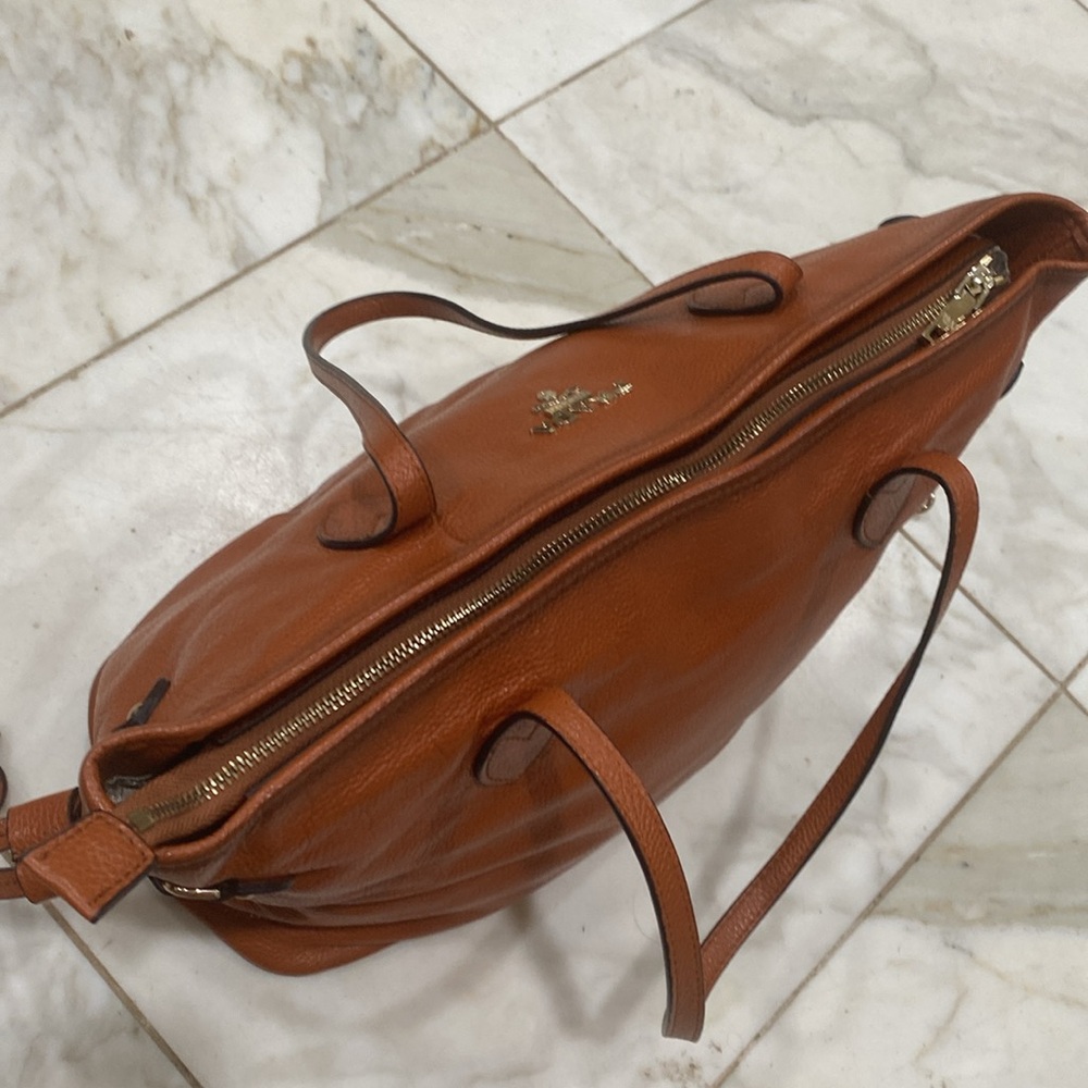 Vintage Prada brown cognac Vitello Daino leather top zip Tote ๐ made in Italy - Picture 9 of 16